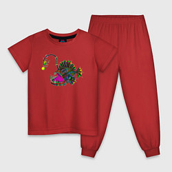 Пижама хлопковая детская Психоделический морской черт, цвет: красный