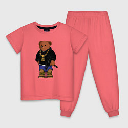 Пижама хлопковая детская Gangsta bear Крутой мишка, цвет: коралловый