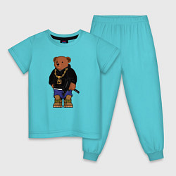 Пижама хлопковая детская Gangsta bear Крутой мишка, цвет: бирюзовый