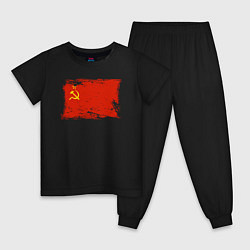 Пижама хлопковая детская Рваный флаг СССР, цвет: черный