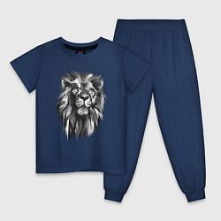Пижама хлопковая детская Черно-белая голова льва, цвет: тёмно-синий
