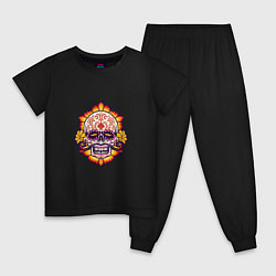 Пижама хлопковая детская Poker Skull, цвет: черный