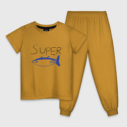 Пижама хлопковая детская Super tuna jin, цвет: горчичный