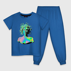 Пижама хлопковая детская Gorgon Medusa Vaporwave Neon, цвет: синий