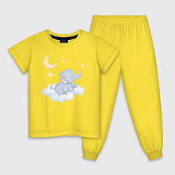Пижама хлопковая детская Милый Слонёнок На Облаке, цвет: желтый