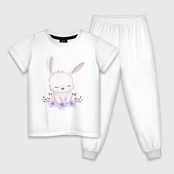 Пижама хлопковая детская Милый Крольчонок С Цветочками, цвет: белый