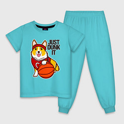 Пижама хлопковая детская JUST DUNK IT корги, цвет: бирюзовый