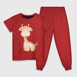 Пижама хлопковая детская Милый Жирафик Смеётся, цвет: красный