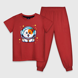 Пижама хлопковая детская Котенок Астронавт, цвет: красный