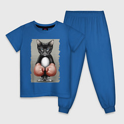 Пижама хлопковая детская Крутой котяра в боксёрских перчатках Cool cat in b, цвет: синий