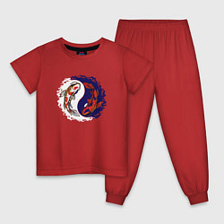 Пижама хлопковая детская Инь и ян Рыбки, цвет: красный