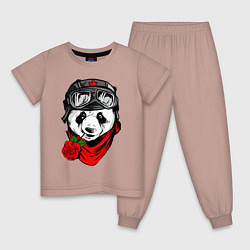 Пижама хлопковая детская Панда с розой во рту, цвет: пыльно-розовый