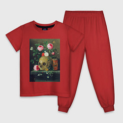 Пижама хлопковая детская Vanitas Still Life Череп и цветы, цвет: красный