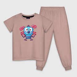 Пижама хлопковая детская Синий чудик, цвет: пыльно-розовый