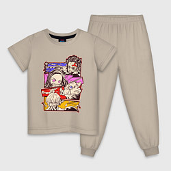 Пижама хлопковая детская Клинок, рассекающий демонов Истребитель демонов, цвет: миндальный