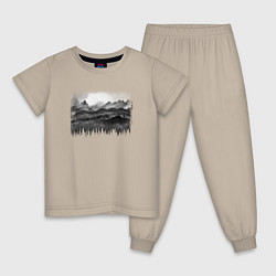 Пижама хлопковая детская Горный пейзаж, цвет: миндальный