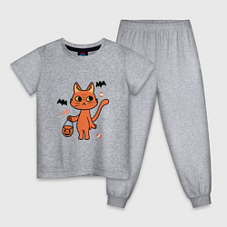 Пижама хлопковая детская CAT FOR HALLOWEEN, цвет: меланж