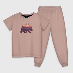 Пижама хлопковая детская Медведь с деревьями, цвет: пыльно-розовый