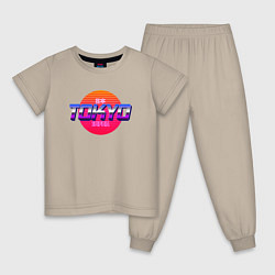 Пижама хлопковая детская Retrowave Tokyo, цвет: миндальный