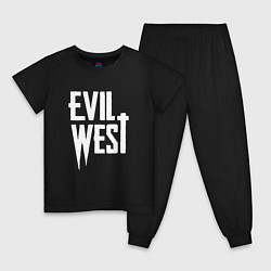 Пижама хлопковая детская Evil west logo, цвет: черный