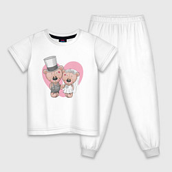 Пижама хлопковая детская Молодожены медвежата, цвет: белый