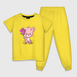 Пижама хлопковая детская Котенок с розой, цвет: желтый