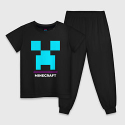 Пижама хлопковая детская Символ Minecraft в неоновых цветах, цвет: черный