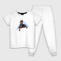 Пижама хлопковая детская Доберман Собаки, цвет: белый