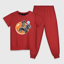 Пижама хлопковая детская Такса Собаки, цвет: красный