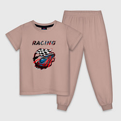 Пижама хлопковая детская Racing car, цвет: пыльно-розовый