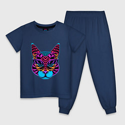 Пижама хлопковая детская Кот гипноз, цвет: тёмно-синий