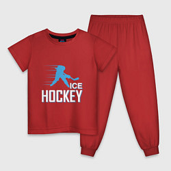 Пижама хлопковая детская Хоккей Силуэт спортсмена, цвет: красный