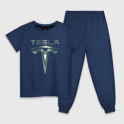 Детская пижама Tesla Logo Тесла Логотип Карбон