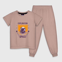 Пижама хлопковая детская Исследование космоса, цвет: пыльно-розовый