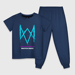 Пижама хлопковая детская Символ Watch Dogs в неоновых цветах, цвет: тёмно-синий