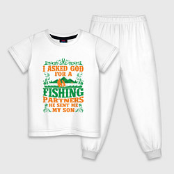 Пижама хлопковая детская Рыбак и сын, цвет: белый