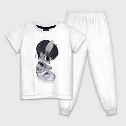 Пижама хлопковая детская Фурри с кроликом, цвет: белый