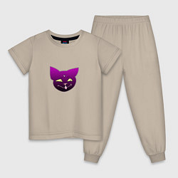 Пижама хлопковая детская Черный кот Лов, цвет: миндальный