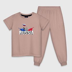 Пижама хлопковая детская Russia объемный текст, цвет: пыльно-розовый