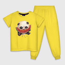Пижама хлопковая детская Маленький панда ест арбуз, цвет: желтый
