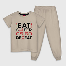 Пижама хлопковая детская Надпись: eat sleep Counter Strike repeat, цвет: миндальный