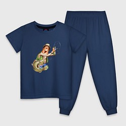 Пижама хлопковая детская Рыбка на крючке, цвет: тёмно-синий