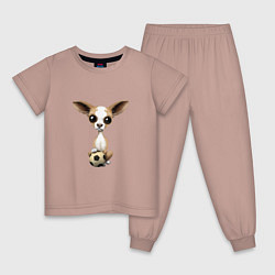 Пижама хлопковая детская Футбол - Чихуахуа, цвет: пыльно-розовый