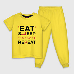 Пижама хлопковая детская Надпись: eat sleep Lineage 2 repeat, цвет: желтый