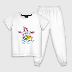 Пижама хлопковая детская Пара влюбленных заек, цвет: белый