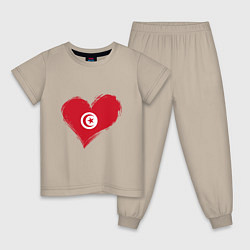 Пижама хлопковая детская Сердце - Тунис, цвет: миндальный