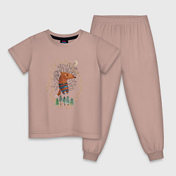 Пижама хлопковая детская Лис в ночном лесу, цвет: пыльно-розовый