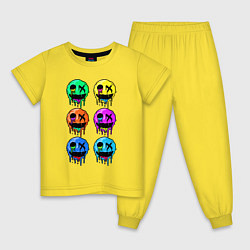 Пижама хлопковая детская Шесть разноцветных смайликов - horror, цвет: желтый