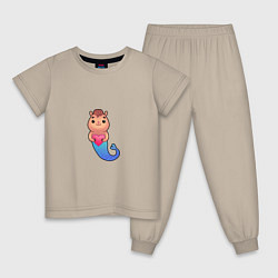 Пижама хлопковая детская Русахомка Кавайный хомячок - русалочка с сердечком, цвет: миндальный