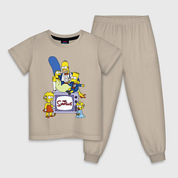 Пижама хлопковая детская Семейка Симпсонов в праздничных нарядах, цвет: миндальный